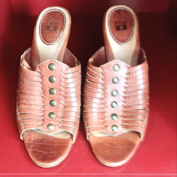 Frye Shoes - Frye Brown Leather Studded Heeled Sandals